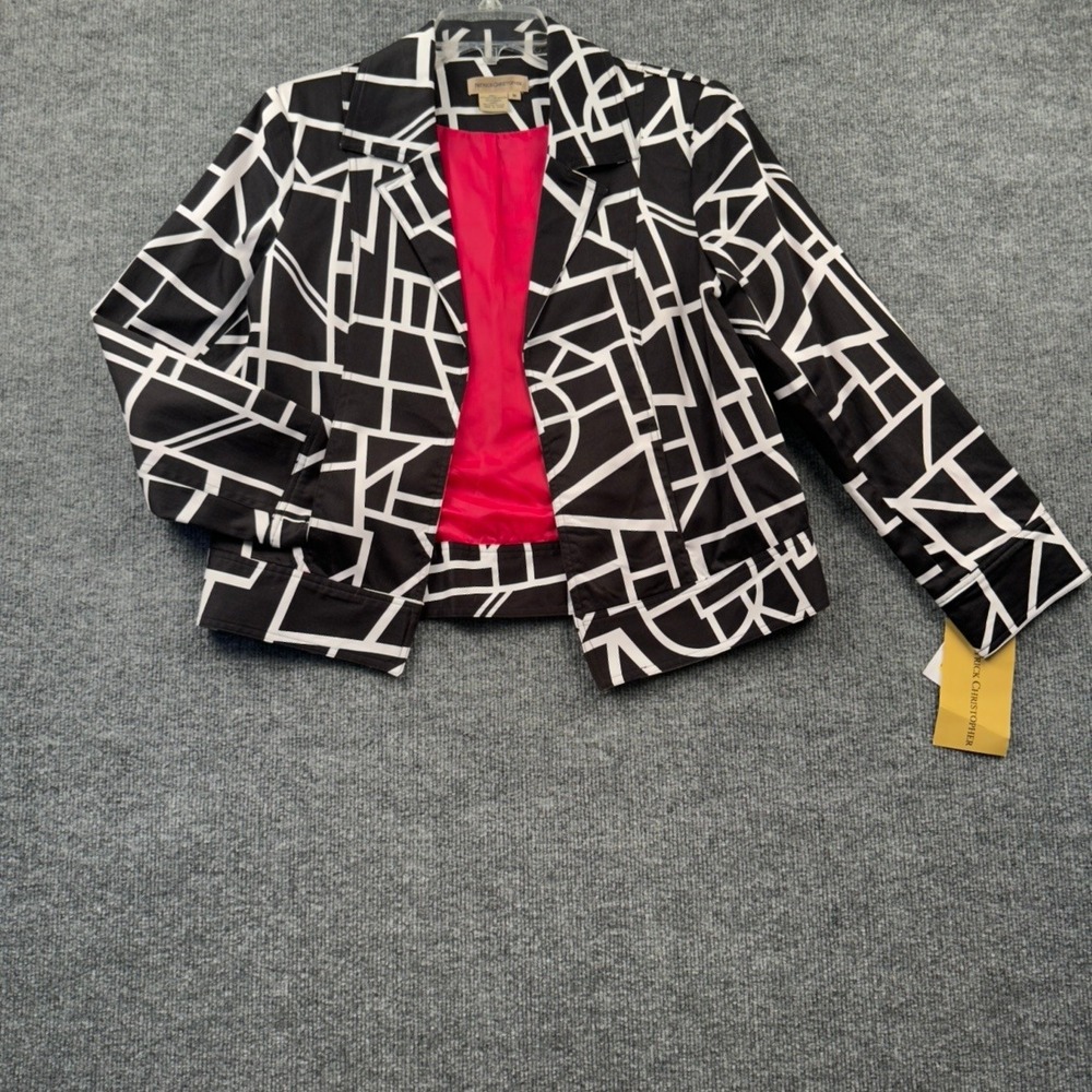 NWT Patrick Christopher Womens Size Medium Geometric Cotton Sateen Blazer Jacket